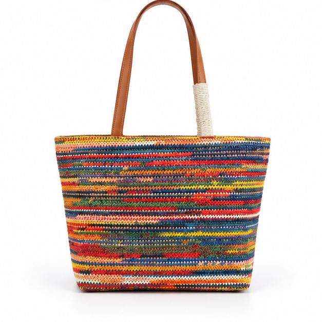 Multicolor Woven Striped Everyday Tote Bag