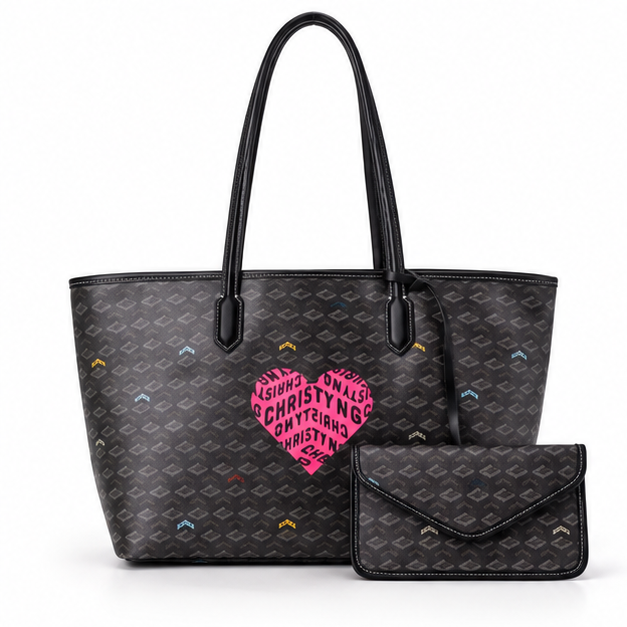Heart Print Patterned Tote Pouch Set