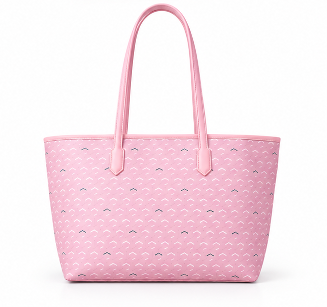 Pink Heart Pattern Tote With Pouch