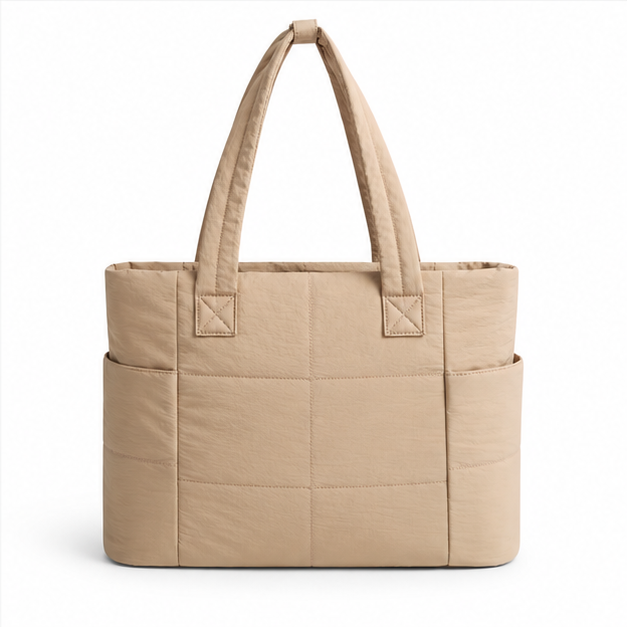 Coffee Quilted Multi-Pocket Travel Tote Bag