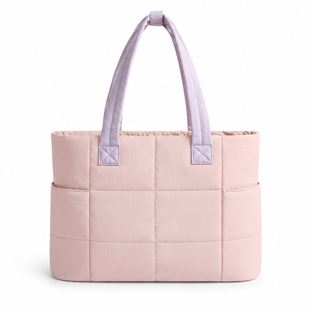 Pastel Quilted Multi-Pocket Travel Tote Bag