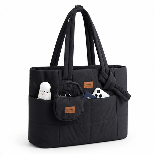 Quilted Multi-Pocket Lightweight Travel Tote Bag
