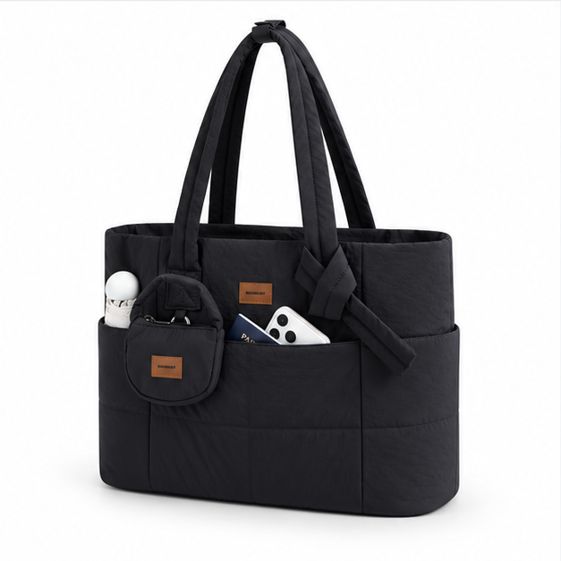 Quilted Multi-Pocket Lightweight Travel Tote Bag