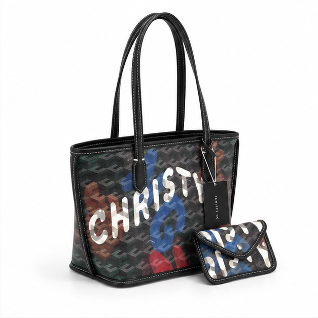 Graffiti Print Tote Bag With Pouch