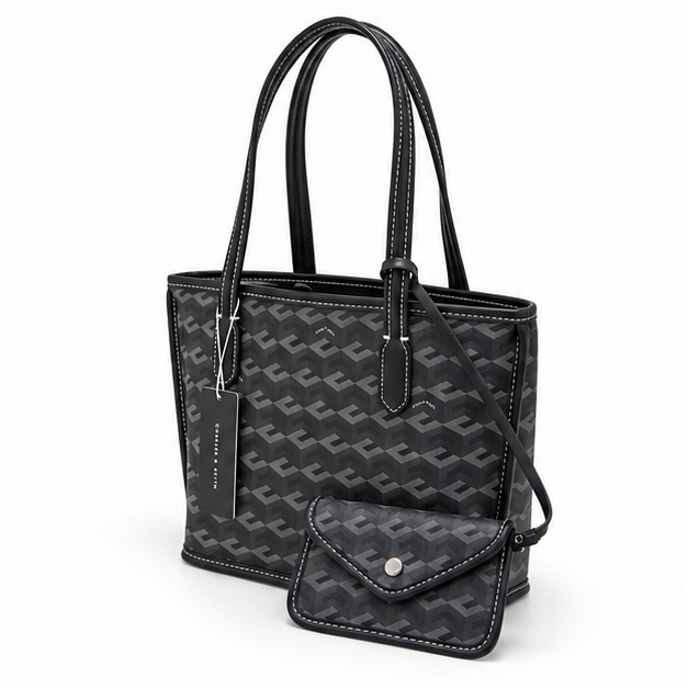 Monogram Pattern Tote With Matching Pouch
