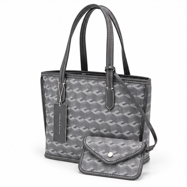 Grey Monogram Tote With Matching Pouch