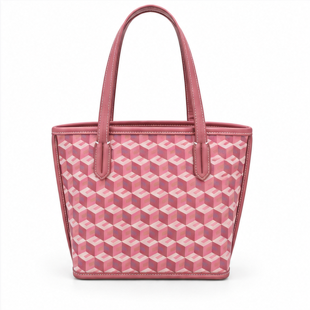 Pink Geometric Pattern Structured Tote Handbag