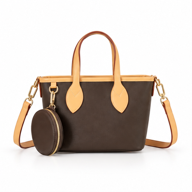 Elegant Brown Two-Tone Crossbody Tote Bag