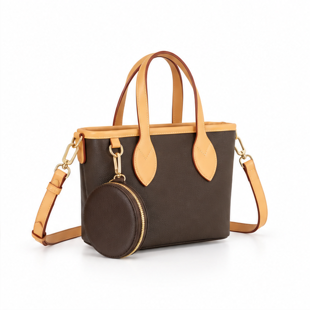 Elegant Brown Two-Tone Crossbody Tote Bag