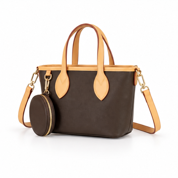 Elegant Brown Two-Tone Crossbody Tote Bag