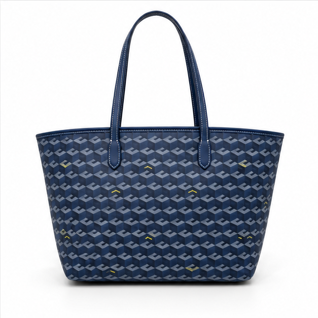 Navy Geometric Pattern Tote Pouch Set