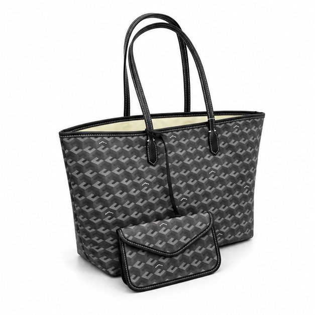 Charcoal Monogram Tote With Matching Pouch