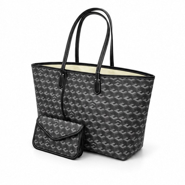 Charcoal Monogram Tote With Matching Pouch