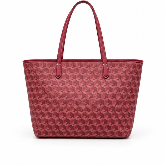 Burgundy Geometric Tote With Matching Pouch