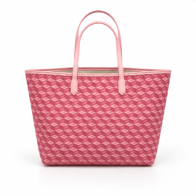 Pink Geometric Tote Bag With Pouch