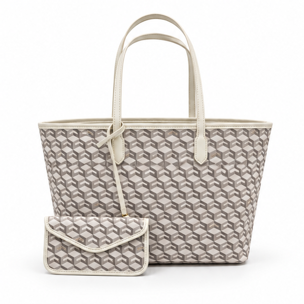 Geometric Pattern Tote Bag With Pouch