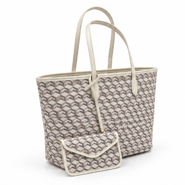 Geometric Pattern Tote Bag With Pouch