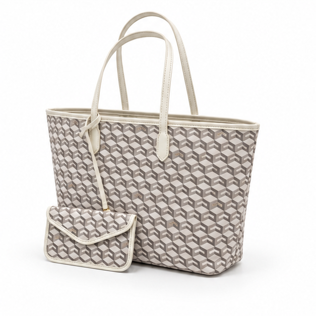 Geometric Pattern Tote Bag With Pouch
