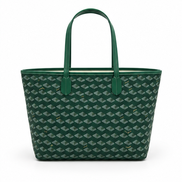 Green Geometric Tote Bag With Pouch