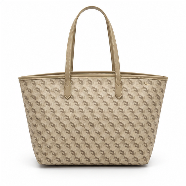 Khaki Geometric Pattern Tote Pouch Set