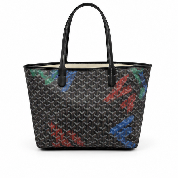 Black Graffiti Geometric Tote With Pouch