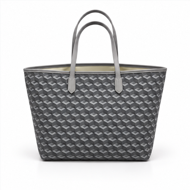 Grey Geometric Tote Bag With Pouch