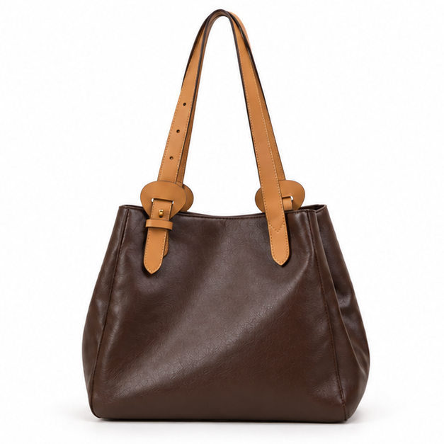 Chocolate Brown Contrast Strap Shoulder Tote