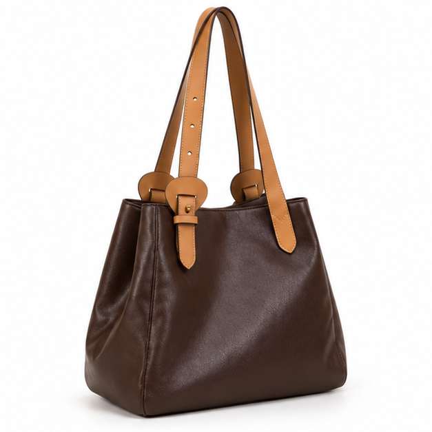 Chocolate Brown Contrast Strap Shoulder Tote