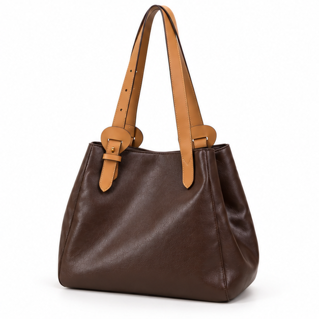 Chocolate Brown Contrast Strap Shoulder Tote