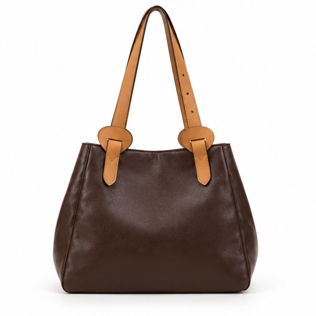 Chocolate Brown Contrast Strap Shoulder Tote