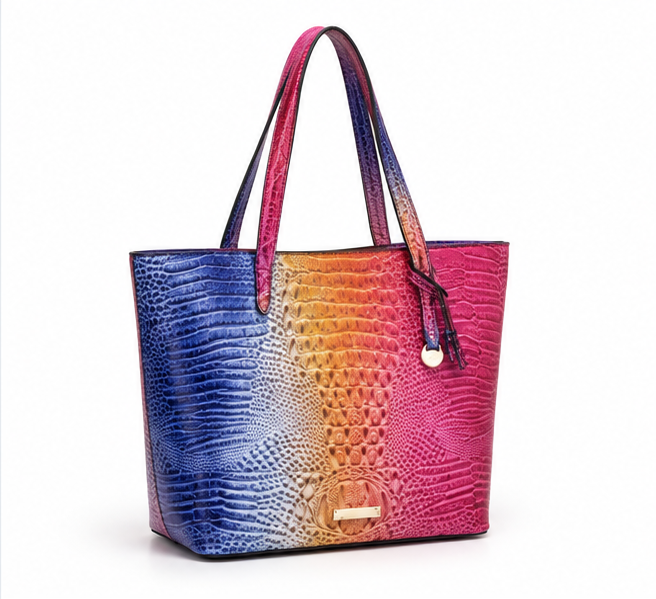 Vibrant Gradient Crocodile Embossed Tote Bag