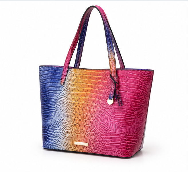 Vibrant Gradient Crocodile Embossed Tote Bag