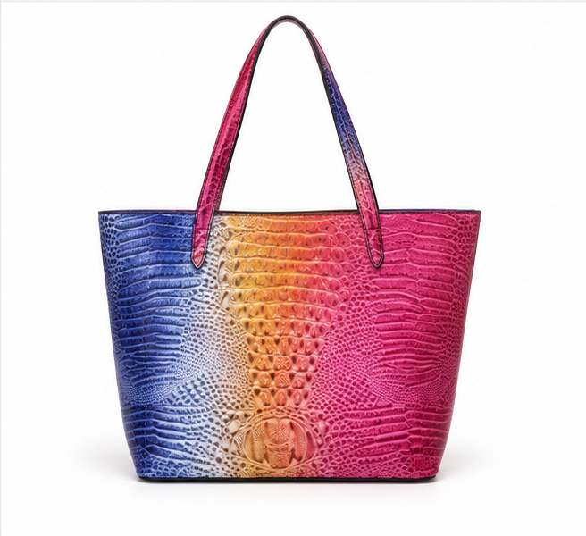 Vibrant Gradient Crocodile Embossed Tote Bag