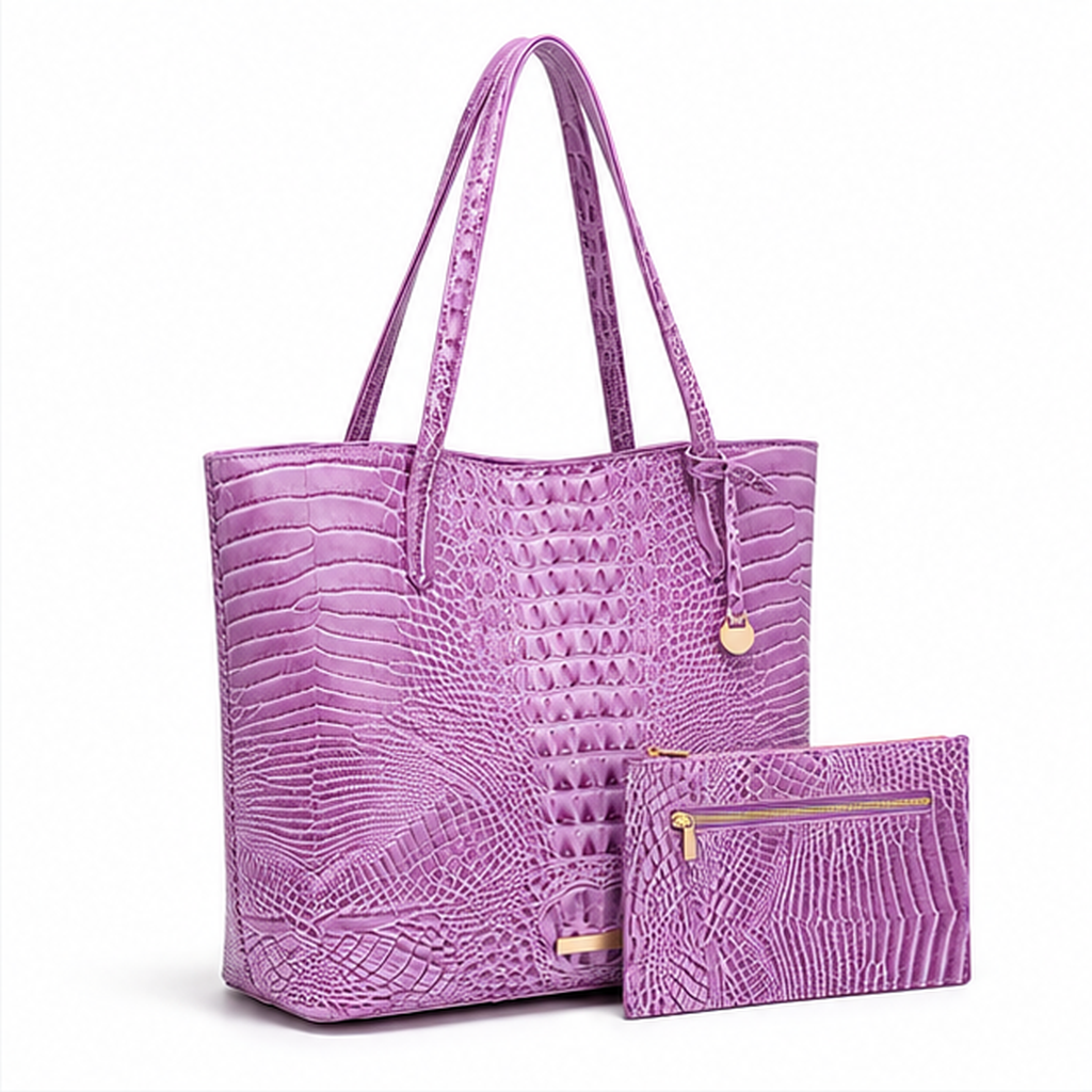 Lavender Crocodile Embossed Tote Bag Set