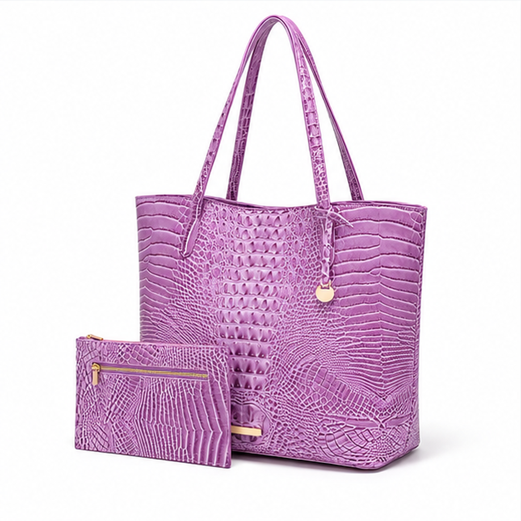 Lavender Crocodile Embossed Tote Bag Set