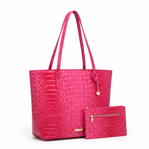 Crocodile Embossed Tote Bag Pouch Set
