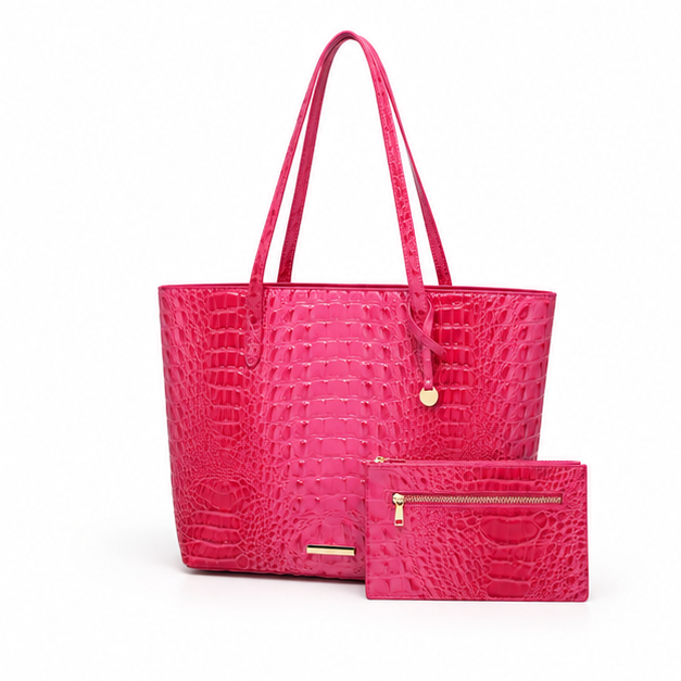 Crocodile Embossed Tote Bag Pouch Set