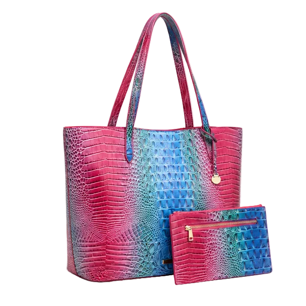 Multicolor Crocodile Embossed Tote Bag Set