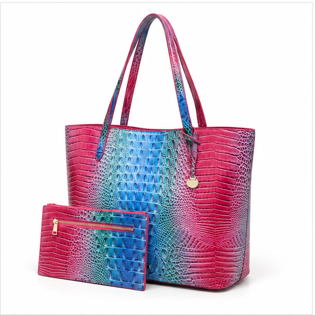 Multicolor Crocodile Embossed Tote Bag Set