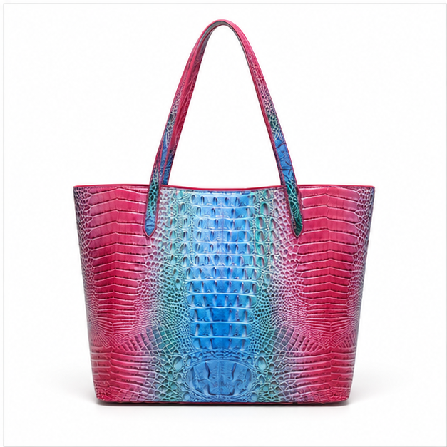 Multicolor Crocodile Embossed Tote Bag Set