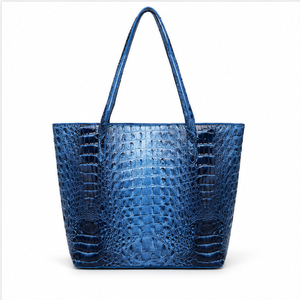 Glossy Crocodile Embossed Tote Pouch Set