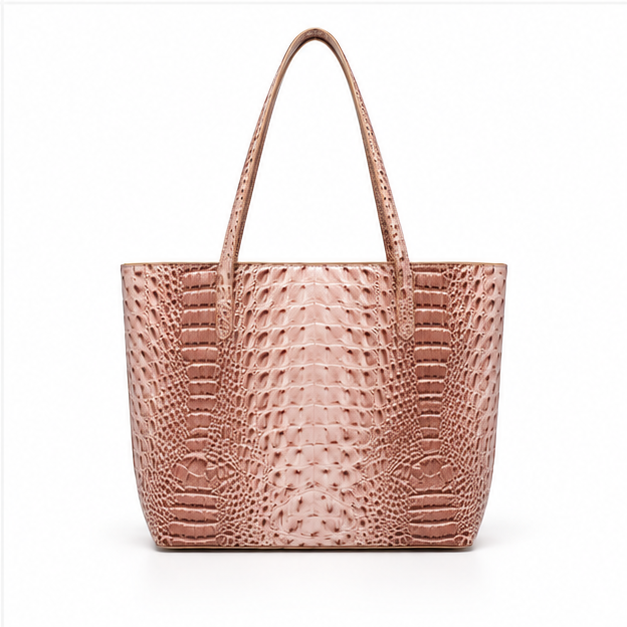 Beige Crocodile Embossed Luxury Tote Set