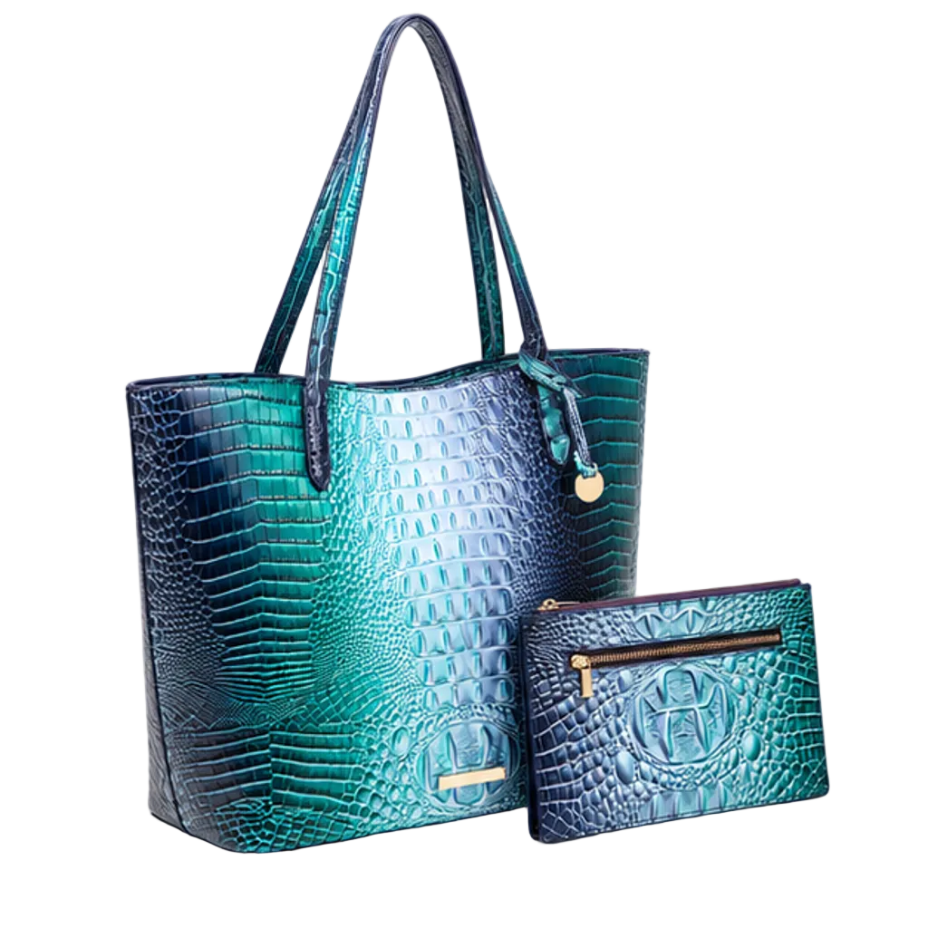 Iridescent Crocodile Embossed Tote Bag Set