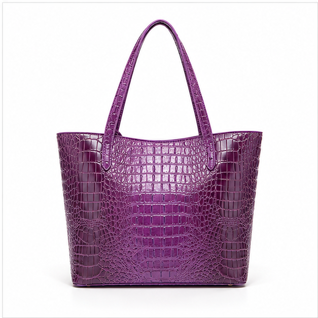 Purple Crocodile Embossed Tote Handbag Set