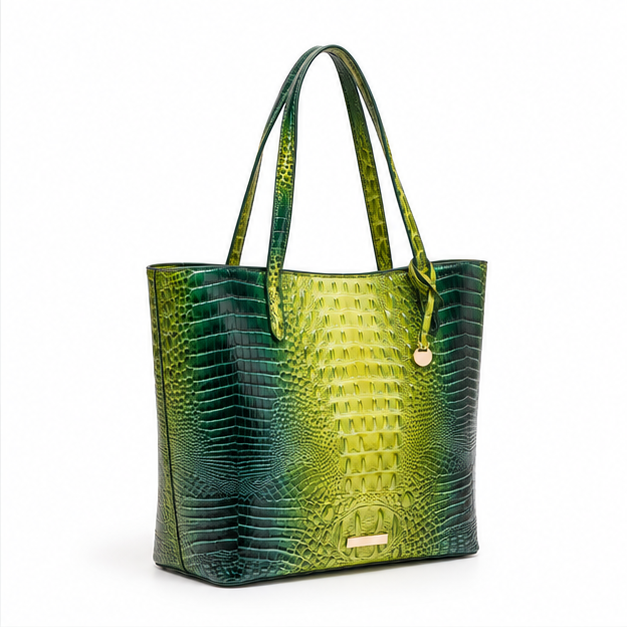 Emerald Green Croc Embossed Tote Handbag