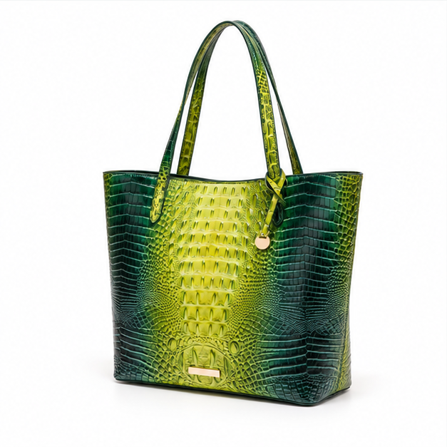 Emerald Green Croc Embossed Tote Handbag