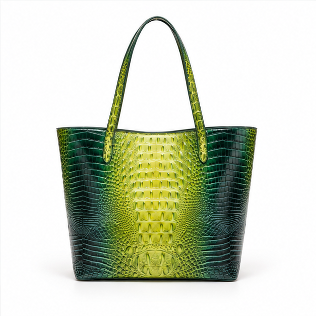 Emerald Green Croc Embossed Tote Handbag