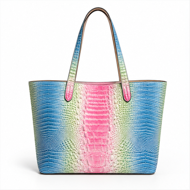 Grey Blue Purple Crocodile Tote Bag