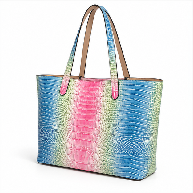 Grey Blue Purple Crocodile Tote Bag
