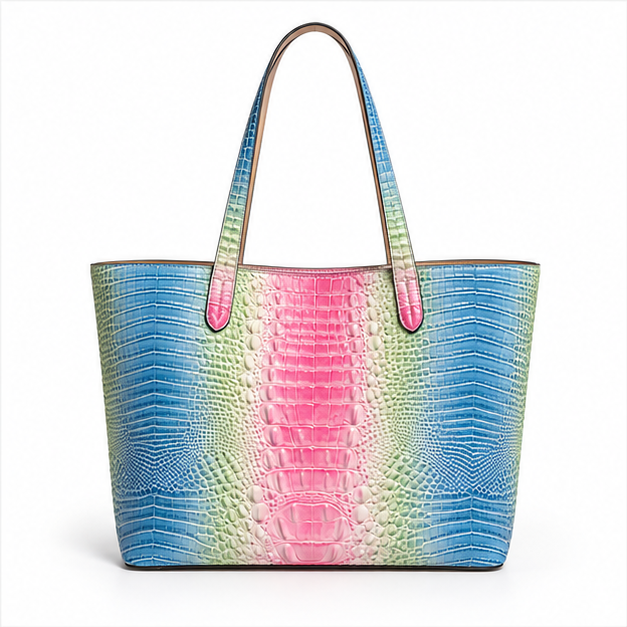 Grey Blue Purple Crocodile Tote Bag